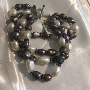 Black and White Pearl Four Strand Bracelet